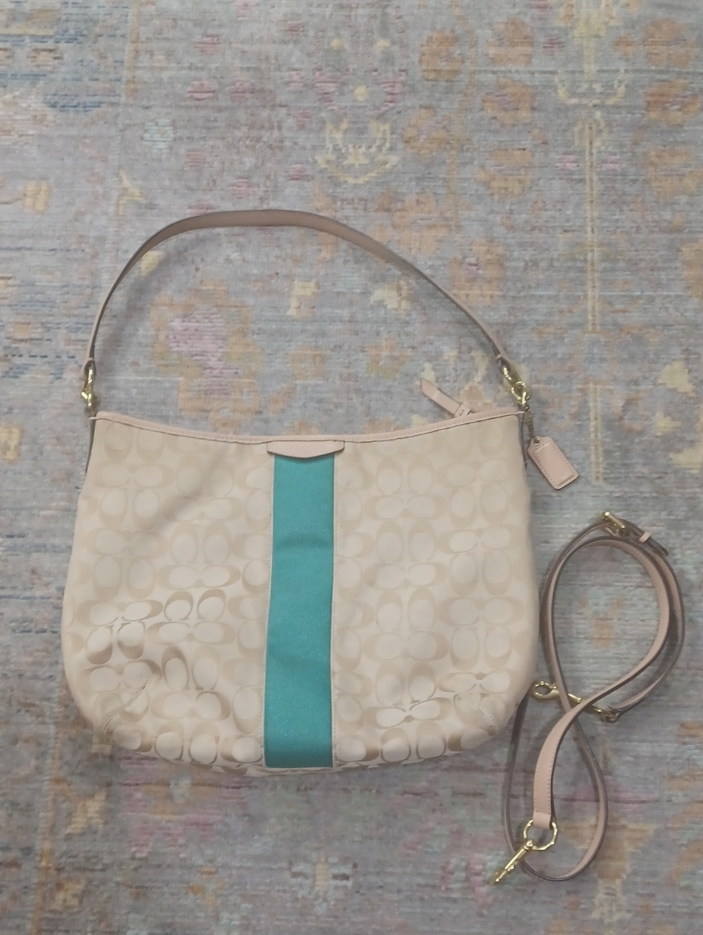 Coach Signature Stripe Convertible Hobo Bag